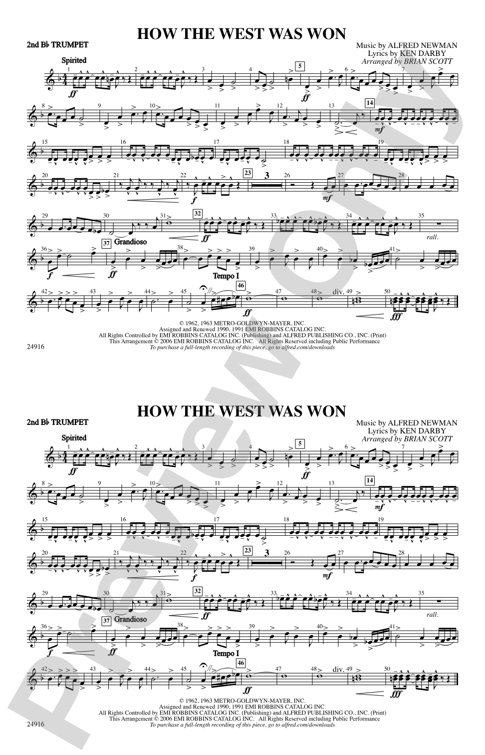 How the West Was Won: 2nd B-flat Trumpet