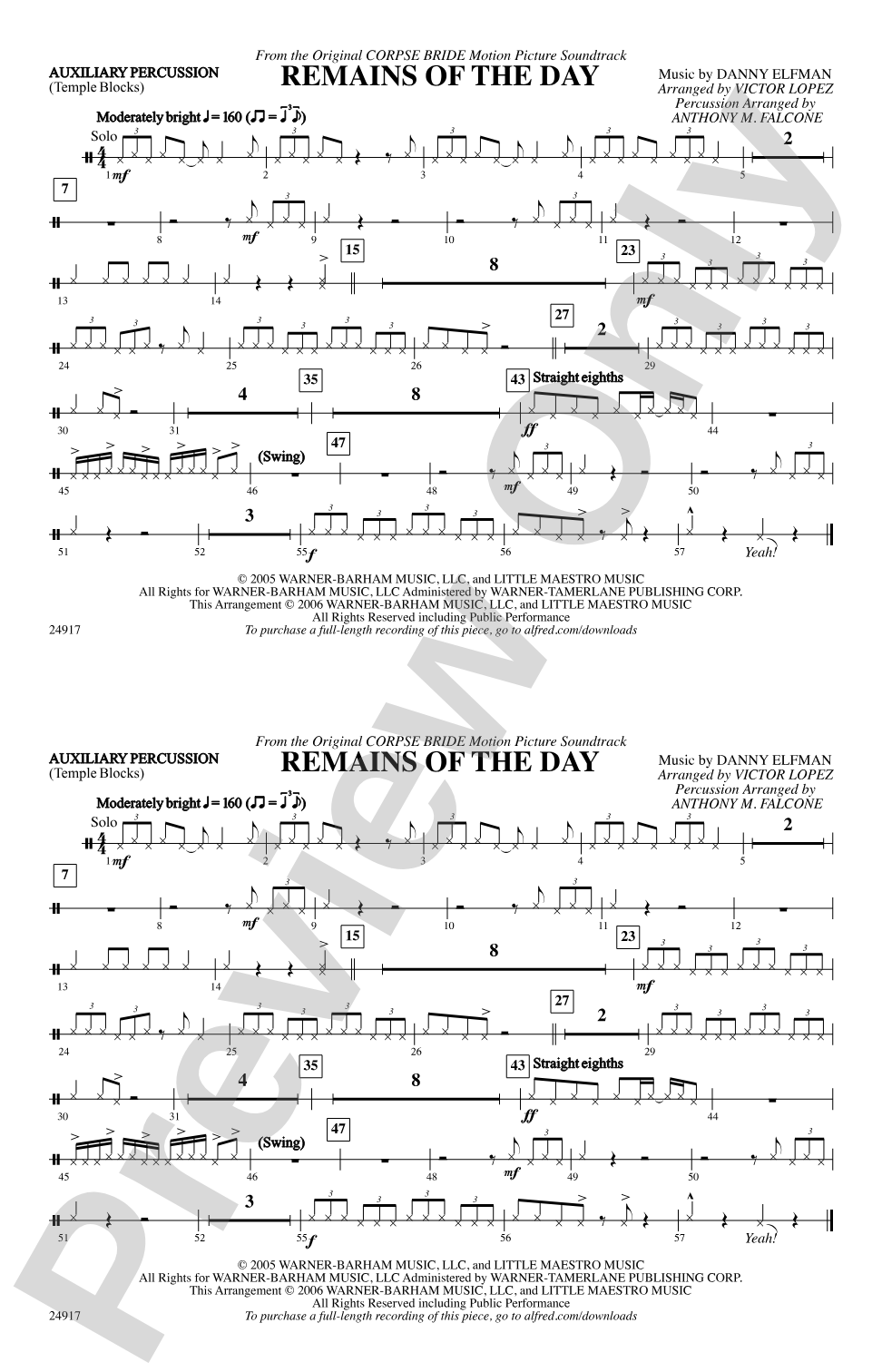 Remains of the Day (from Corpse Bride): Auxiliary Percussion