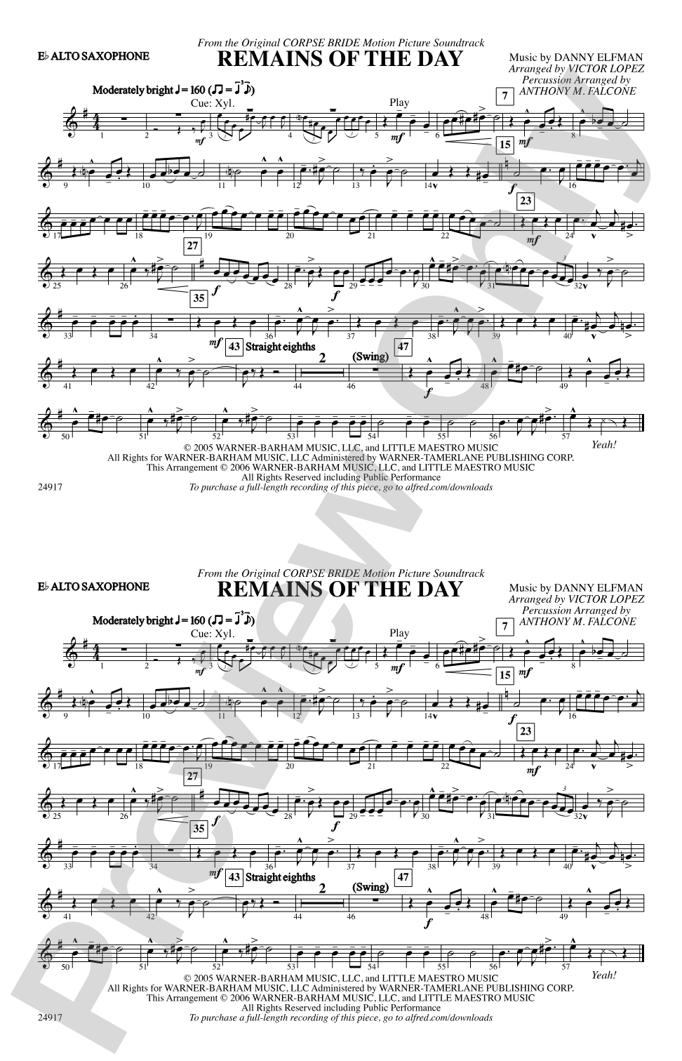 Remains of the Day (from Corpse Bride): E-flat Alto Saxophone