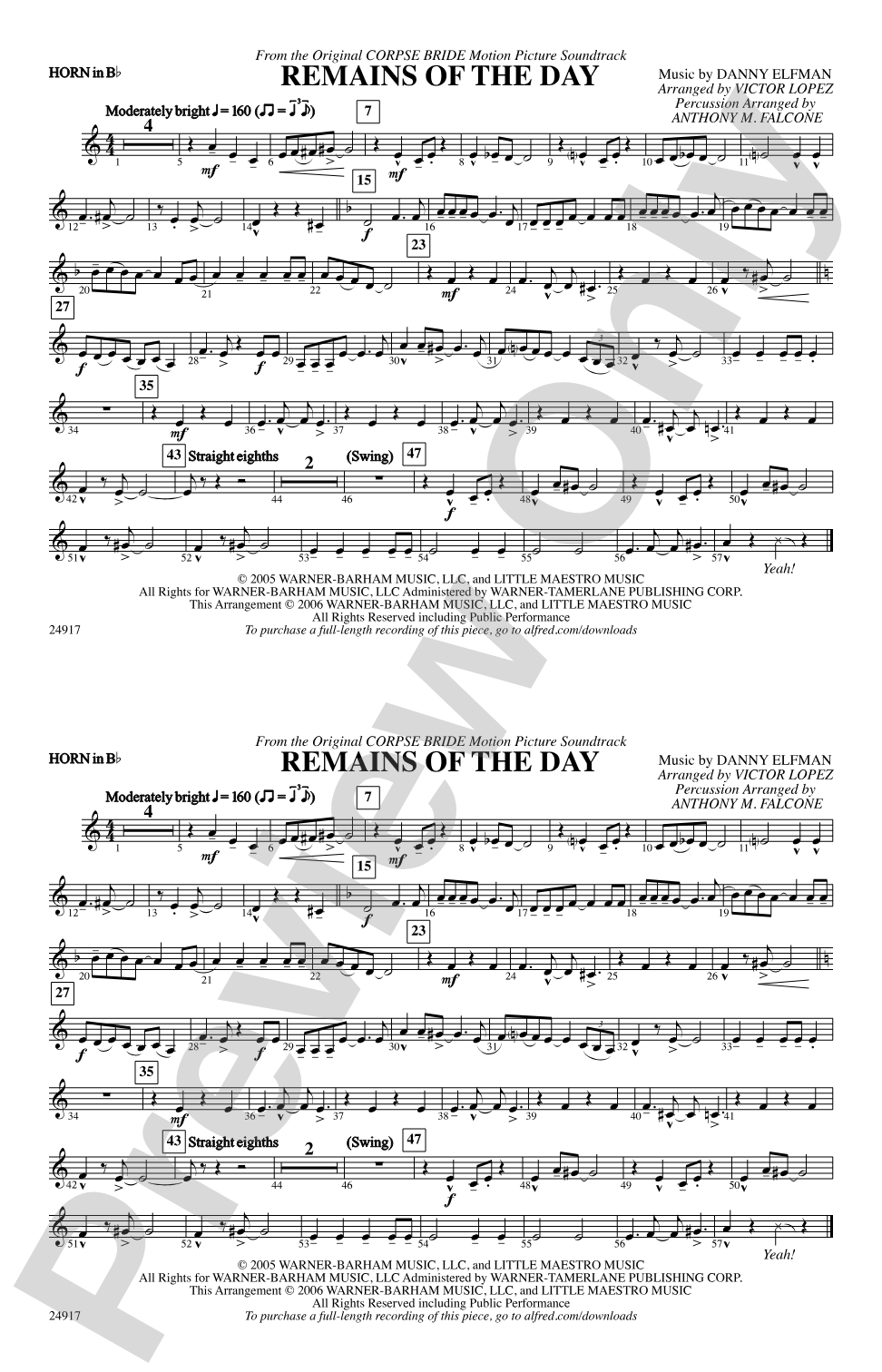 Remains of the Day (from Corpse Bride): Horn in B flat