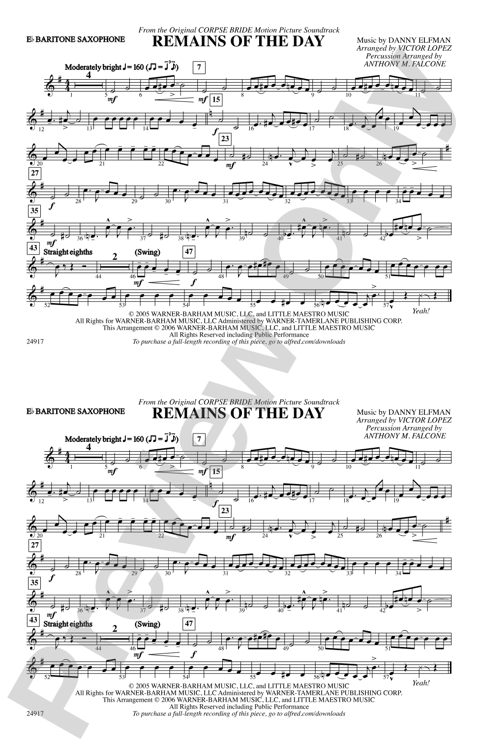 Remains of the Day (from Corpse Bride): E-flat Baritone Saxophone