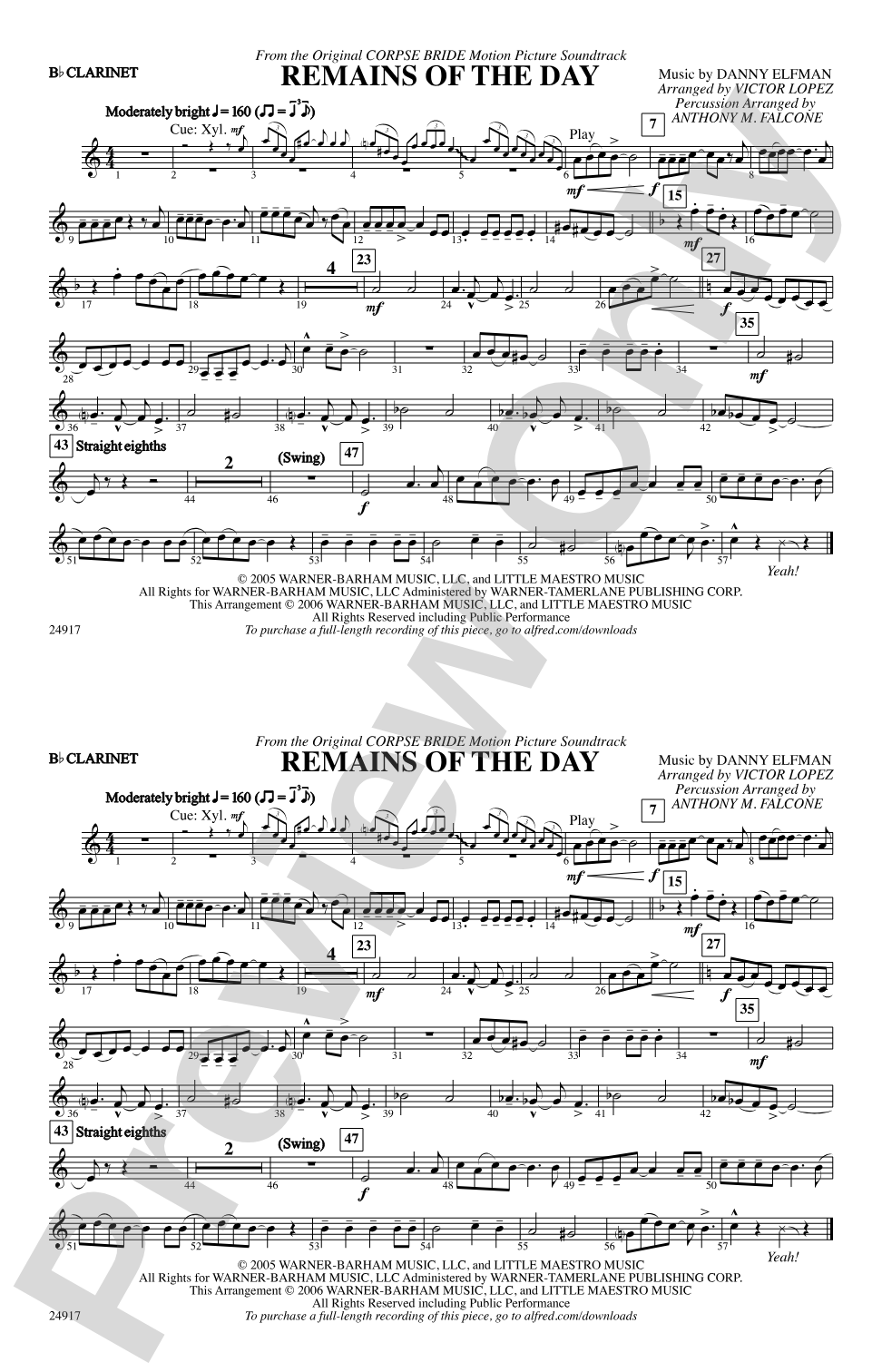 Remains of the Day (from Corpse Bride): 1st B-flat Clarinet