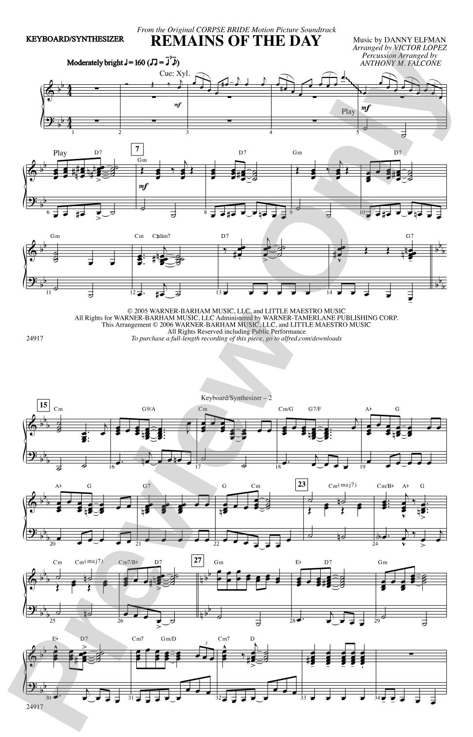 Remains of the Day (from Corpse Bride): Keyboard/Synthesizer