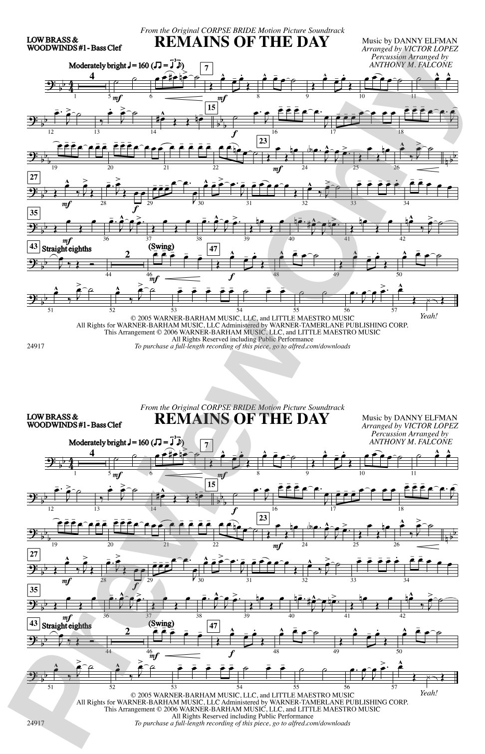 Remains of the Day (from Corpse Bride): Low Brass & Woodwinds #1 - Bass Clef