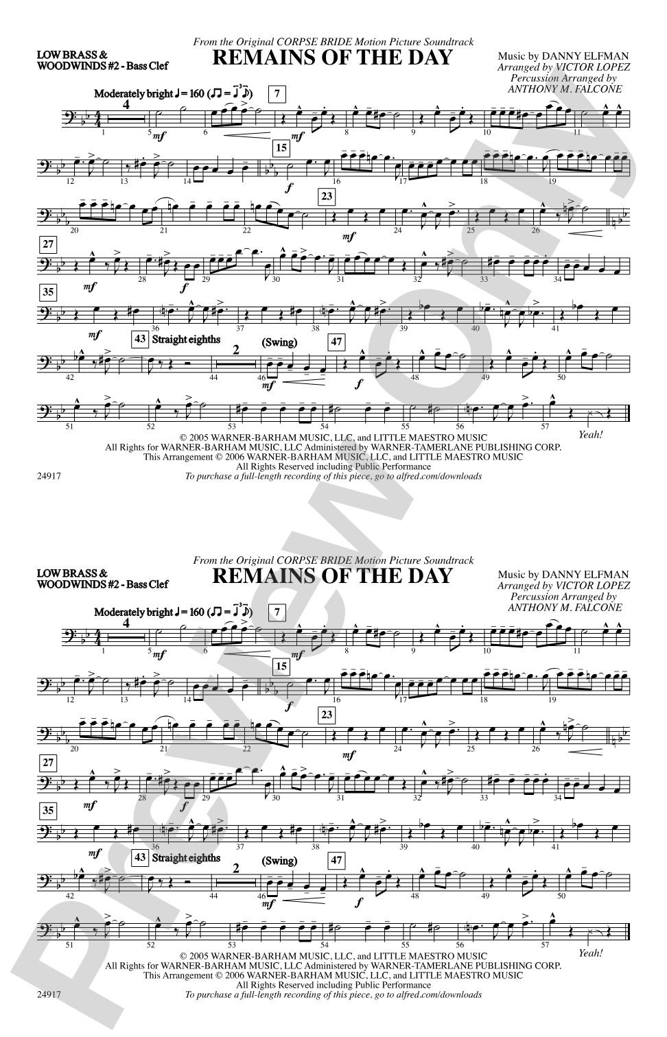 Remains of the Day (from Corpse Bride): Low Brass & Woodwinds #2 - Bass Clef