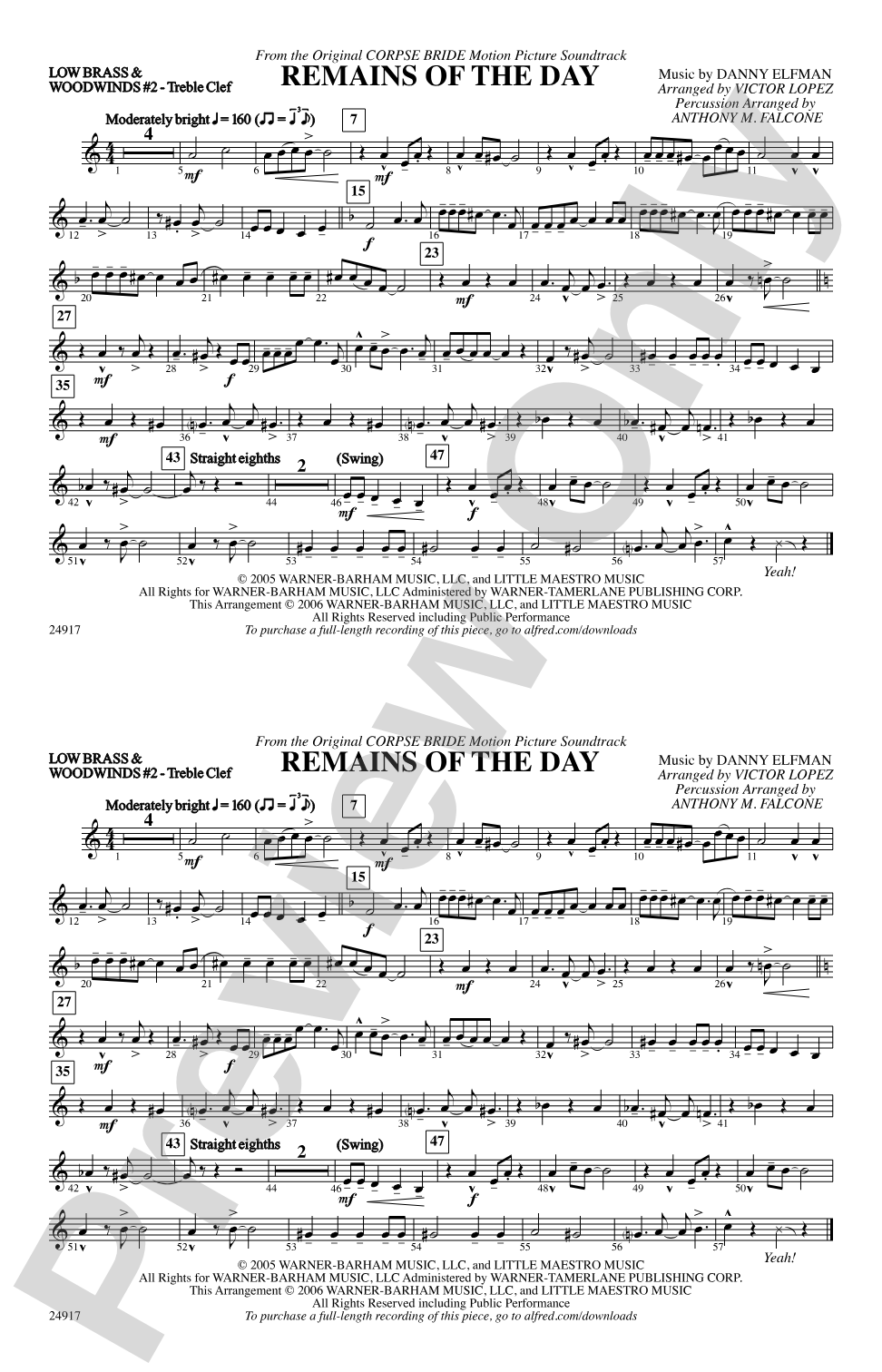 Remains of the Day (from Corpse Bride): Low Brass & Woodwinds #2 - Treble Clef