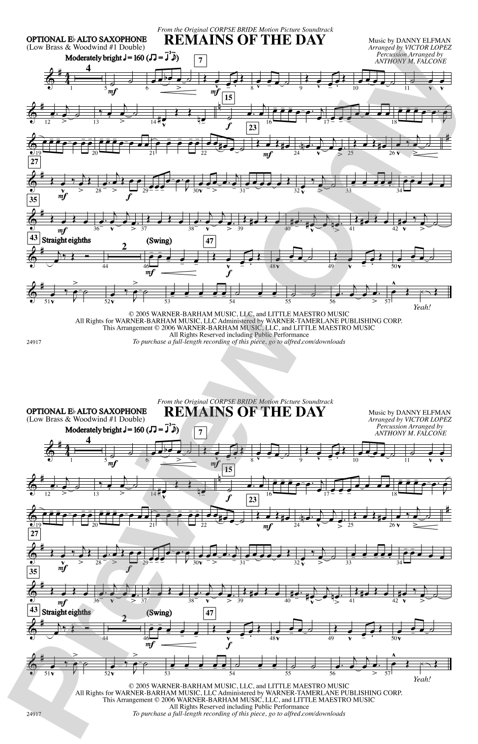 Remains of the Day (from Corpse Bride): Optional Alto Sax