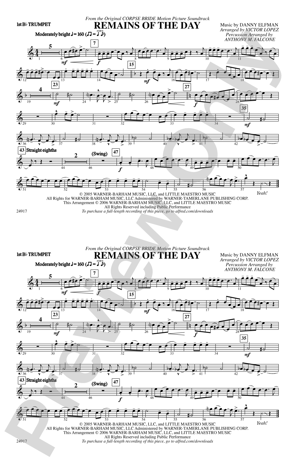 Remains of the Day (from Corpse Bride): 1st B-flat Trumpet