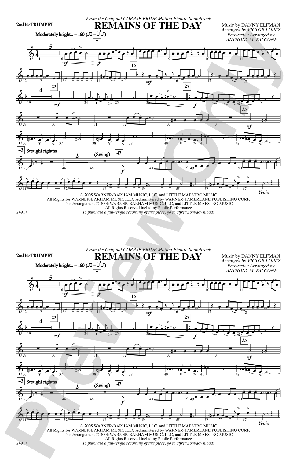 Remains of the Day (from Corpse Bride): 2nd B-flat Trumpet