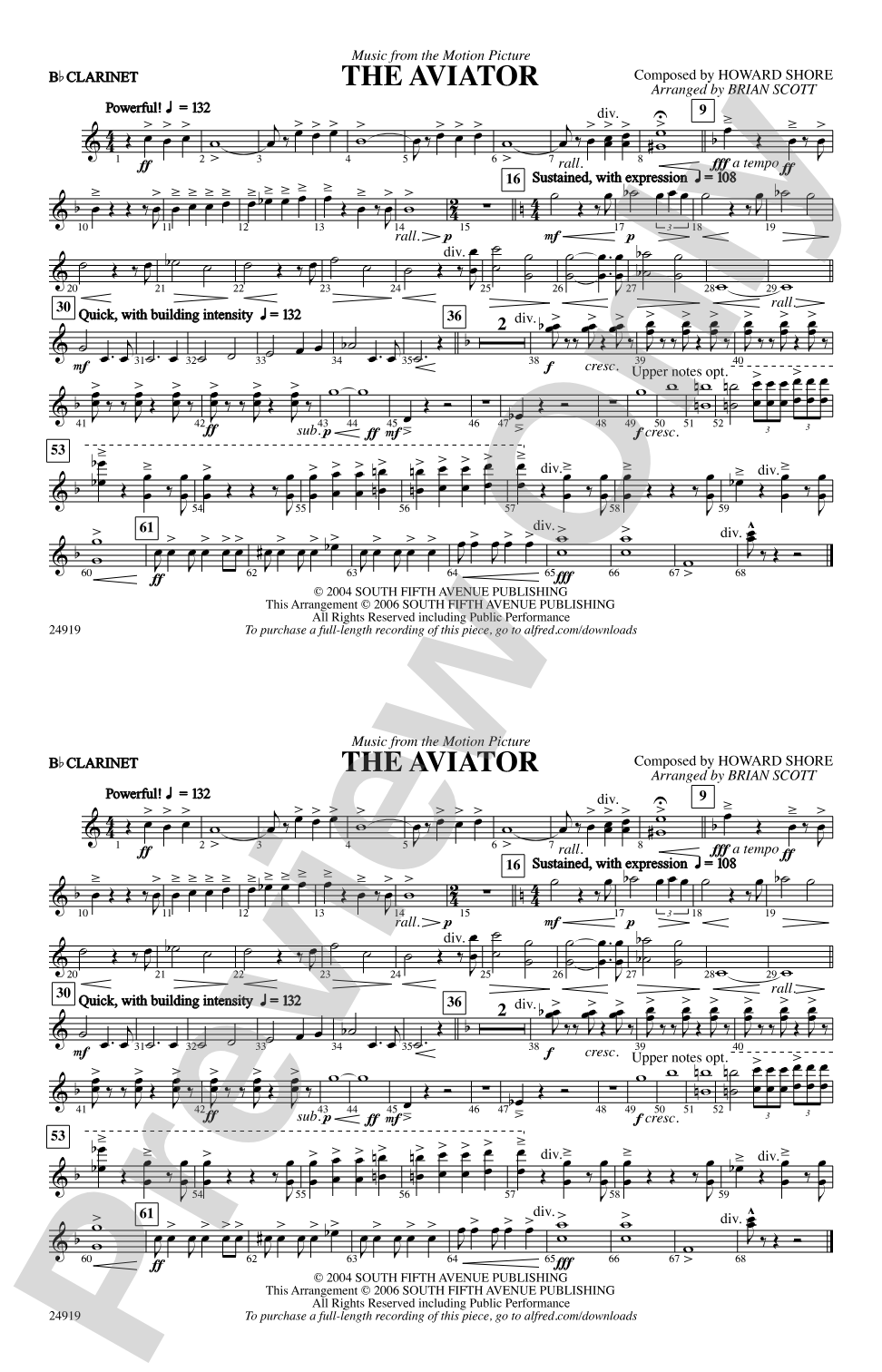 The Aviator: 1st B-flat Clarinet