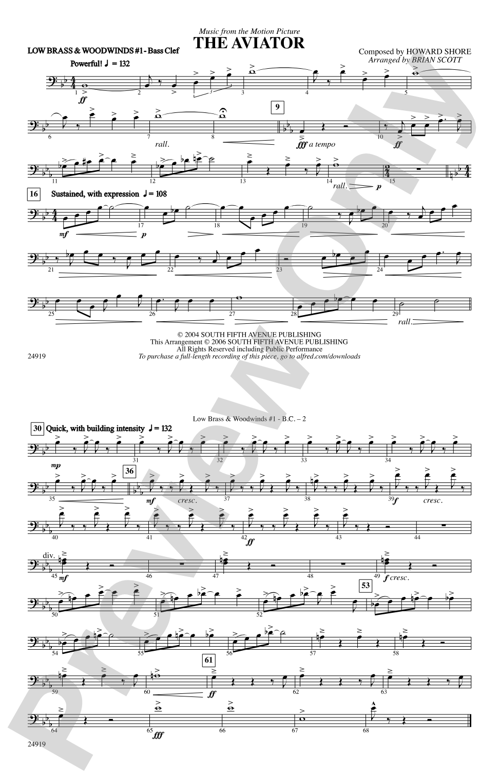 The Aviator: Low Brass & Woodwinds #1 - Bass Clef