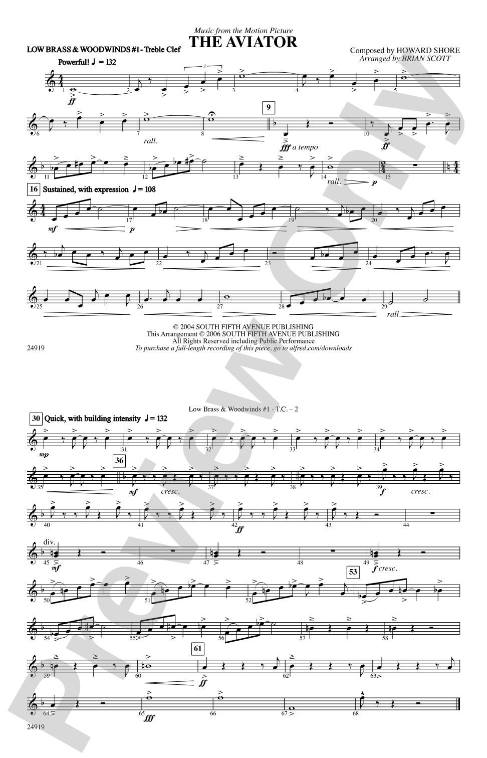The Aviator: Low Brass & Woodwinds #1 - Treble Clef
