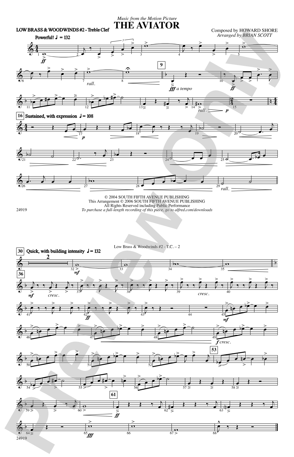 The Aviator: Low Brass & Woodwinds #2 - Treble Clef