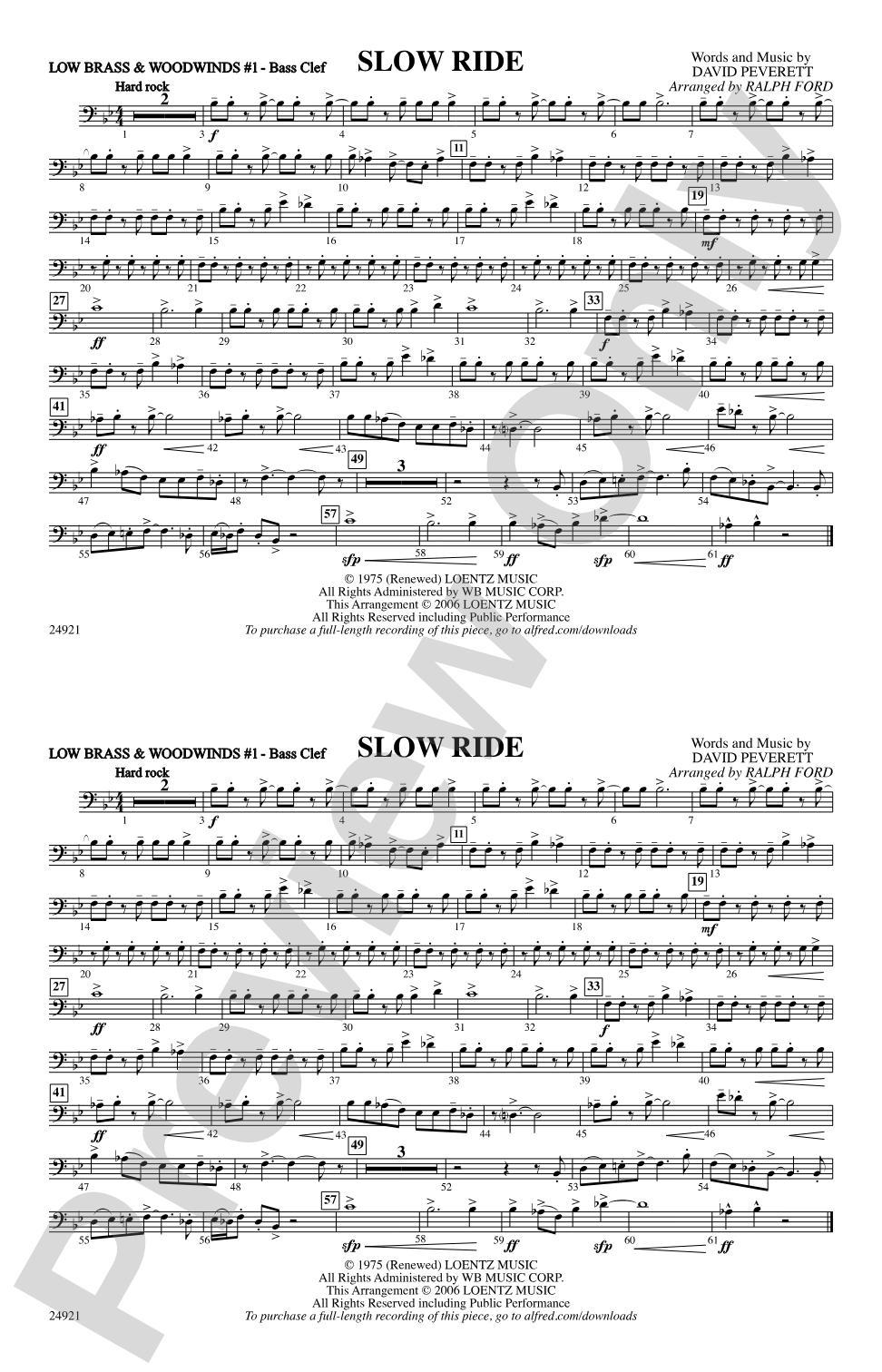 Slow Ride: Low Brass & Woodwinds #1 - Bass Clef