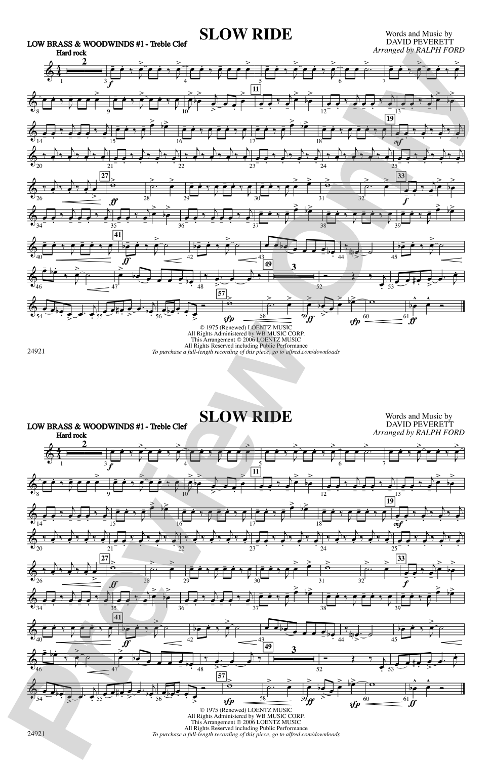 Slow Ride: Low Brass & Woodwinds #1 - Treble Clef