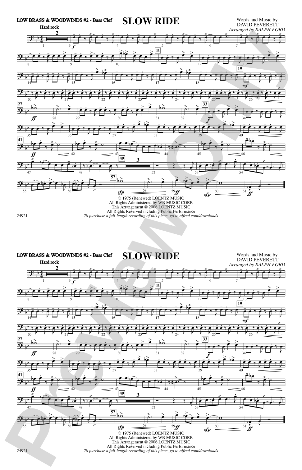 Slow Ride: Low Brass & Woodwinds #2 - Bass Clef