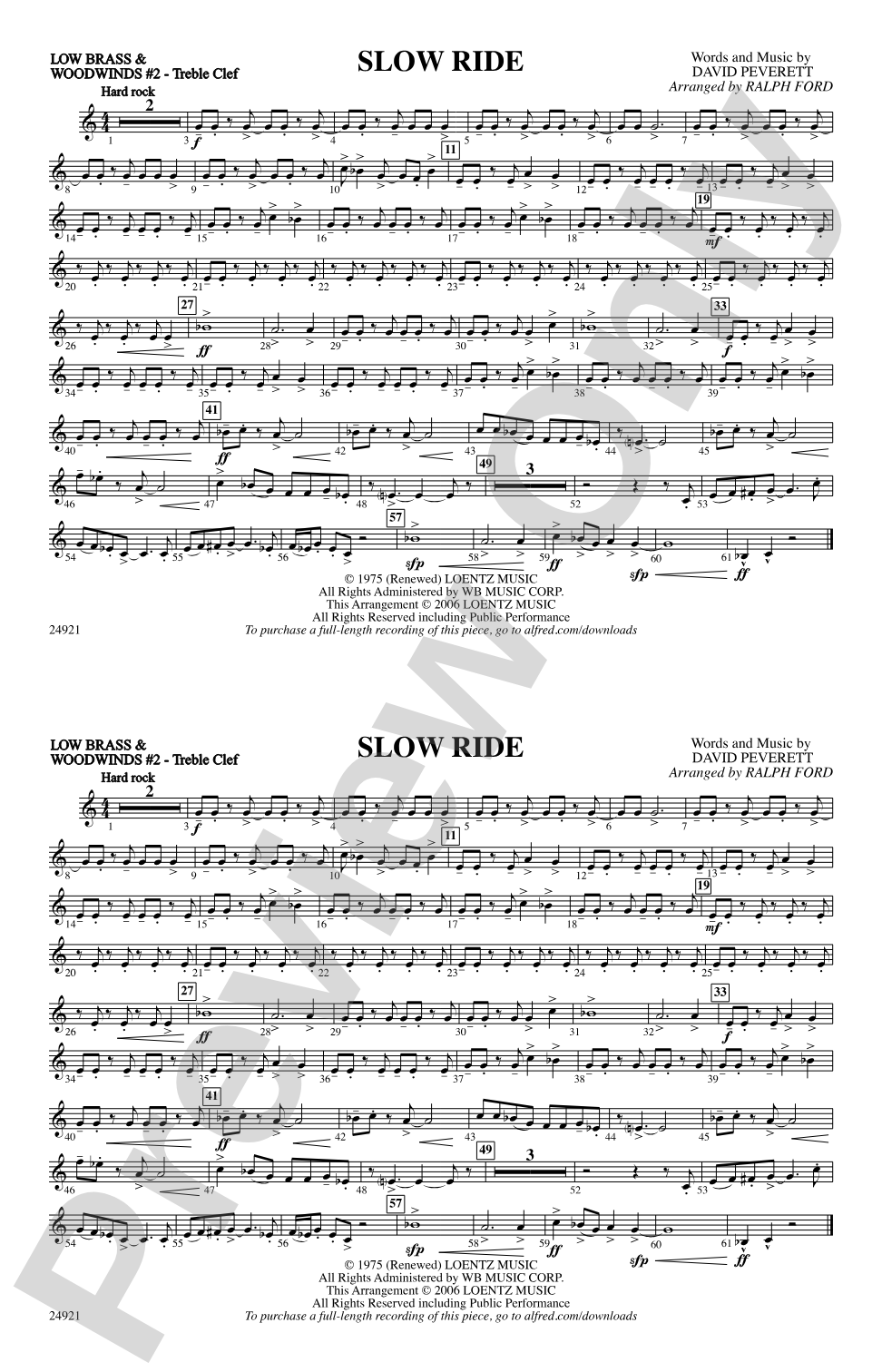 Slow Ride: Low Brass & Woodwinds #2 - Treble Clef