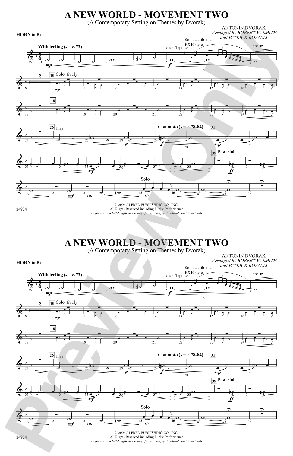A New World---Movement Two: Horn in B flat