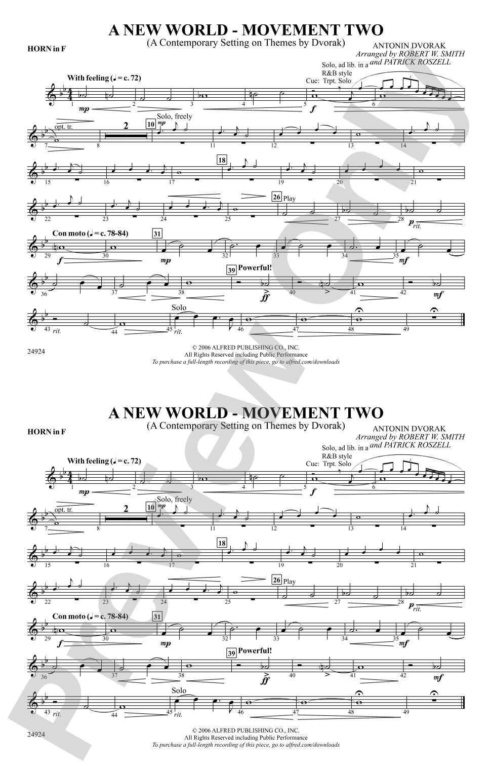 A New World---Movement Two: 1st F Horn