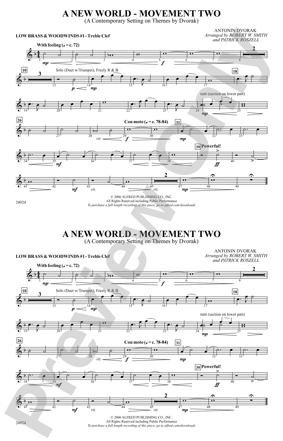 A New World---Movement Two: Low Brass & Woodwinds #1 - Treble Clef