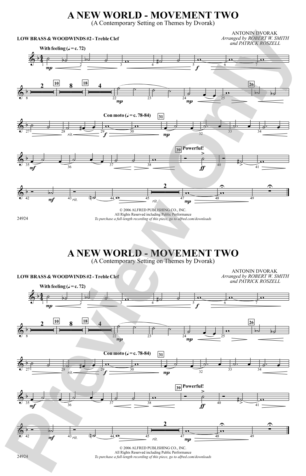 A New World---Movement Two: Low Brass & Woodwinds #2 - Treble Clef