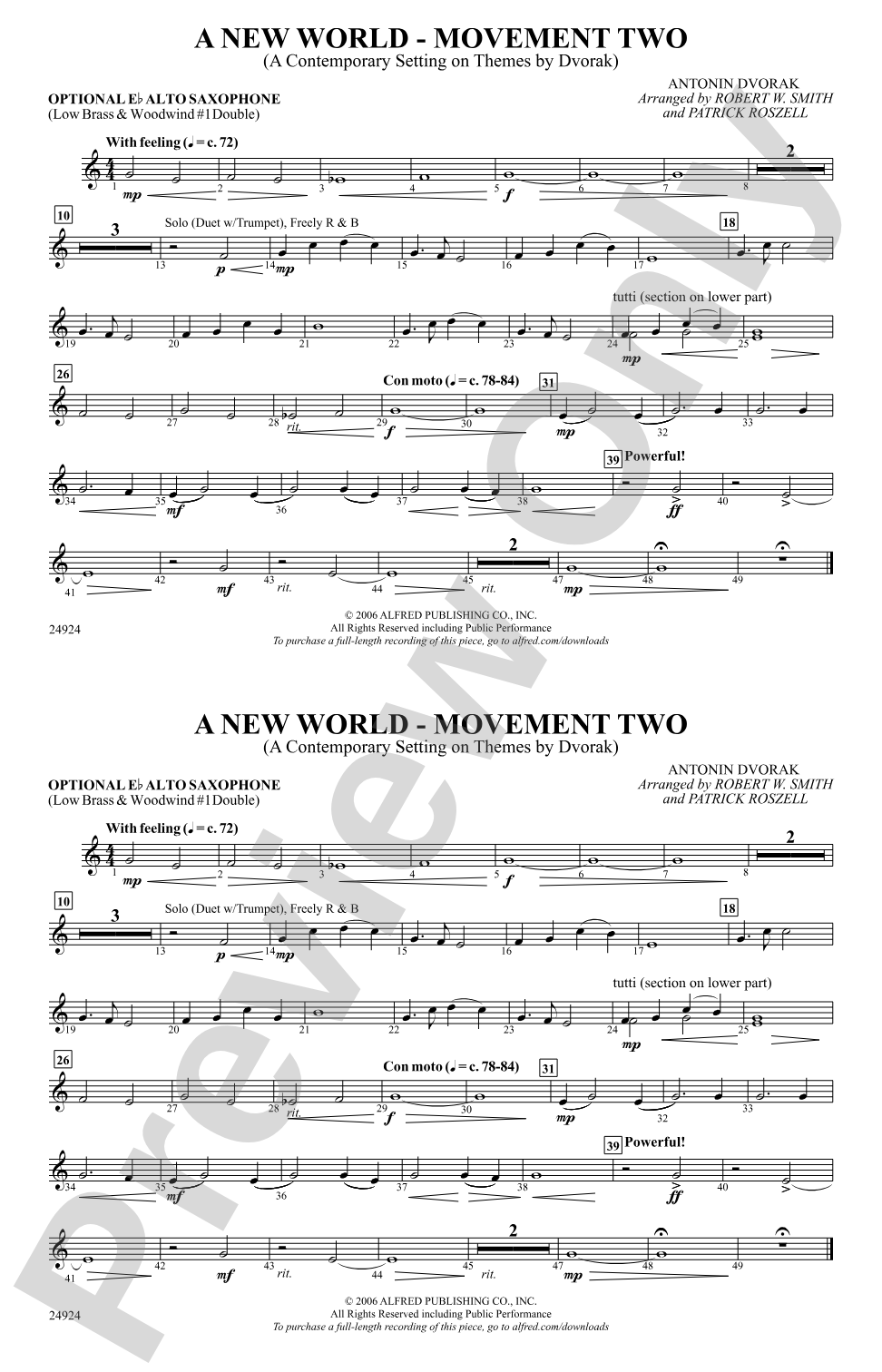 A New World---Movement Two: Optional Alto Sax