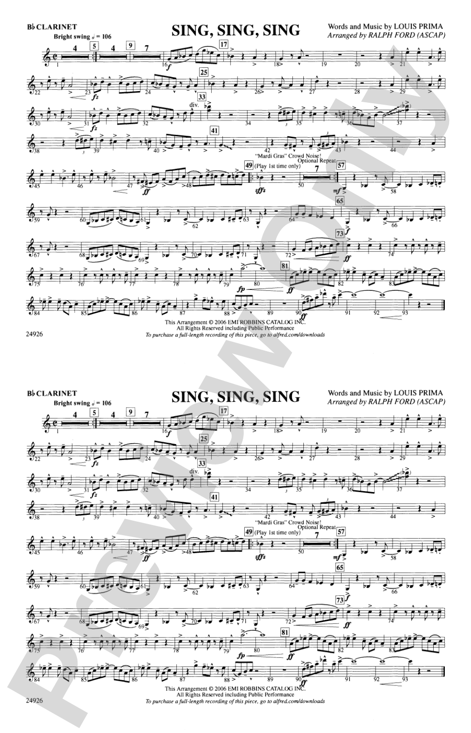 Sing, Sing, Sing: 1st B-flat Clarinet
