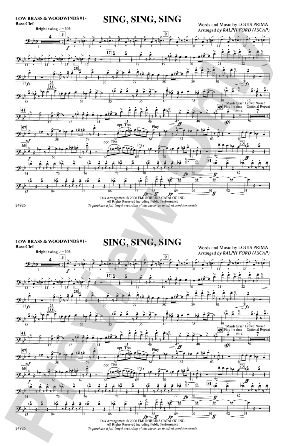 Sing, Sing, Sing: Low Brass & Woodwinds #1 - Bass Clef