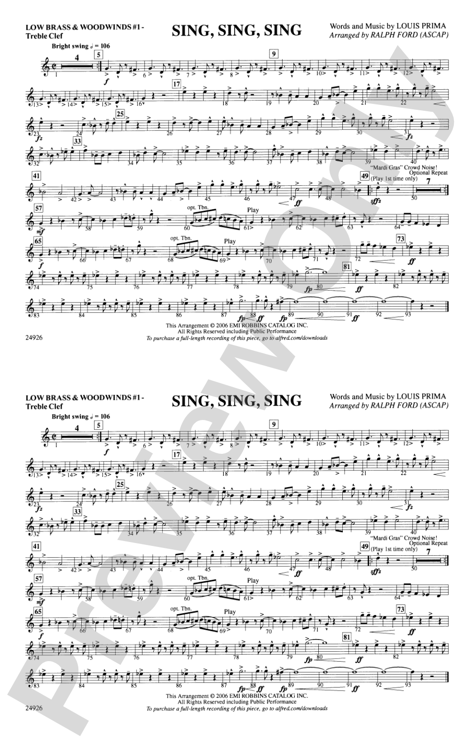 Sing, Sing, Sing: Low Brass & Woodwinds #1 - Treble Clef