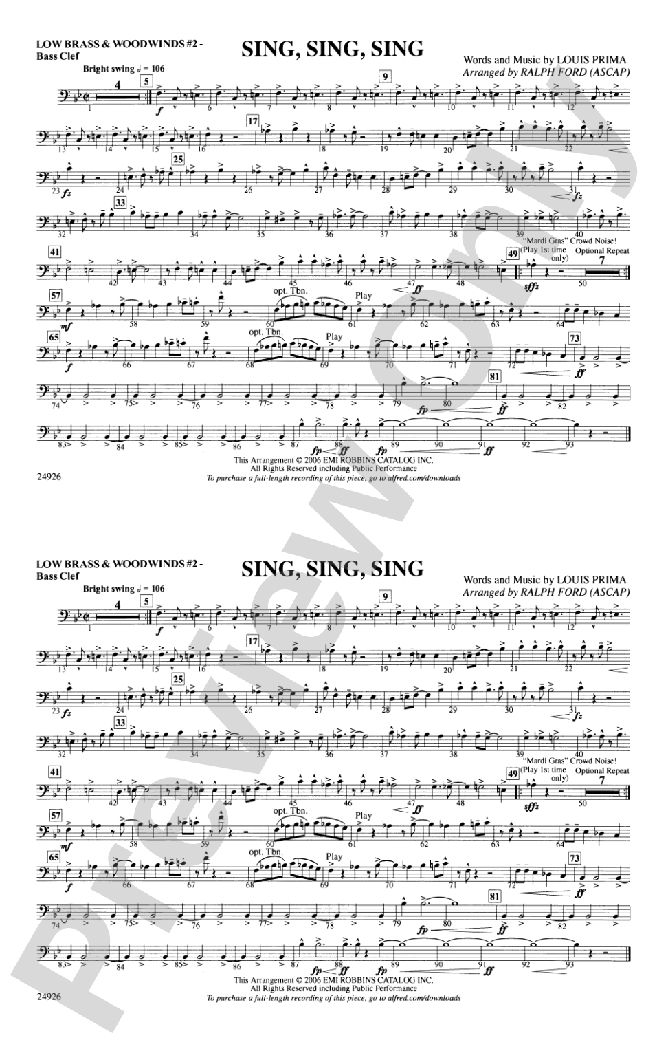 Sing, Sing, Sing: Low Brass & Woodwinds #2 - Bass Clef