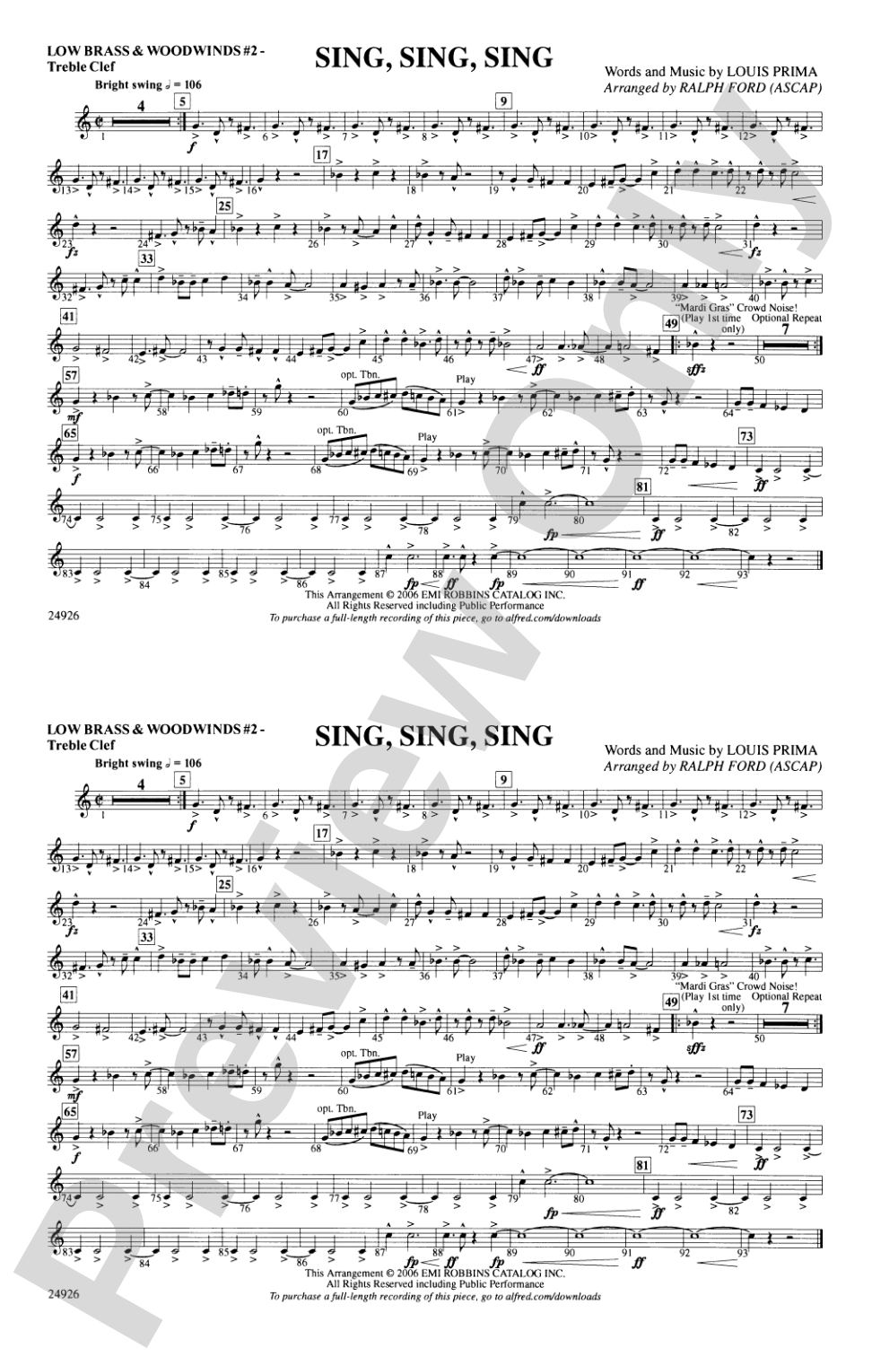 Sing, Sing, Sing: Low Brass & Woodwinds #2 - Treble Clef