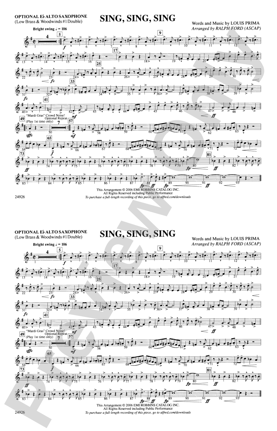 Sing, Sing, Sing: Optional Alto Sax