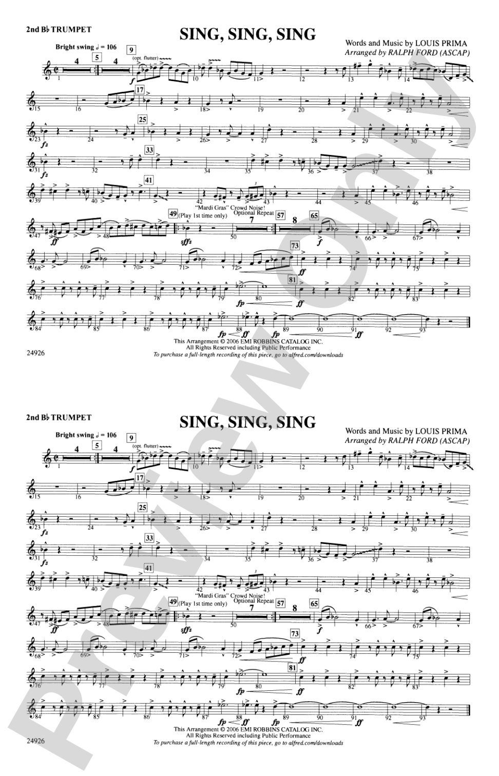 Sing, Sing, Sing: 2nd B-flat Trumpet