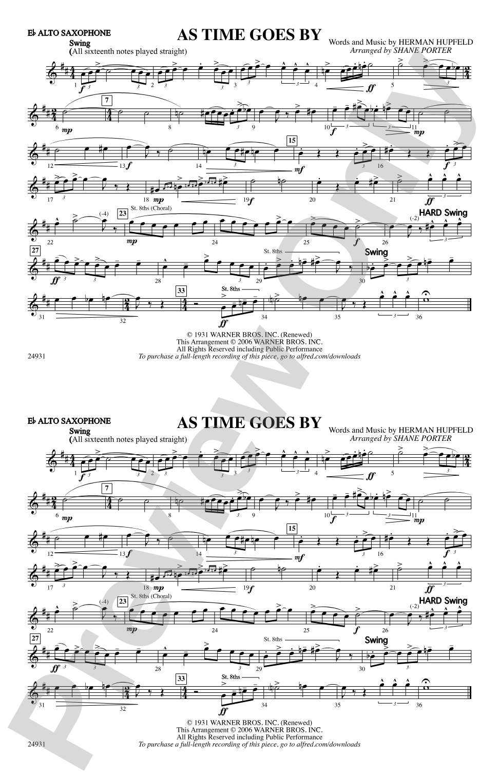 As Time Goes By: E-flat Alto Saxophone