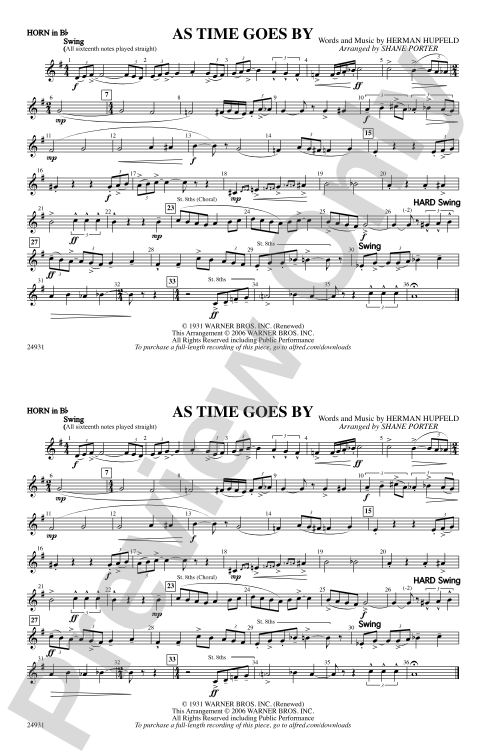 As Time Goes By: Horn in B flat