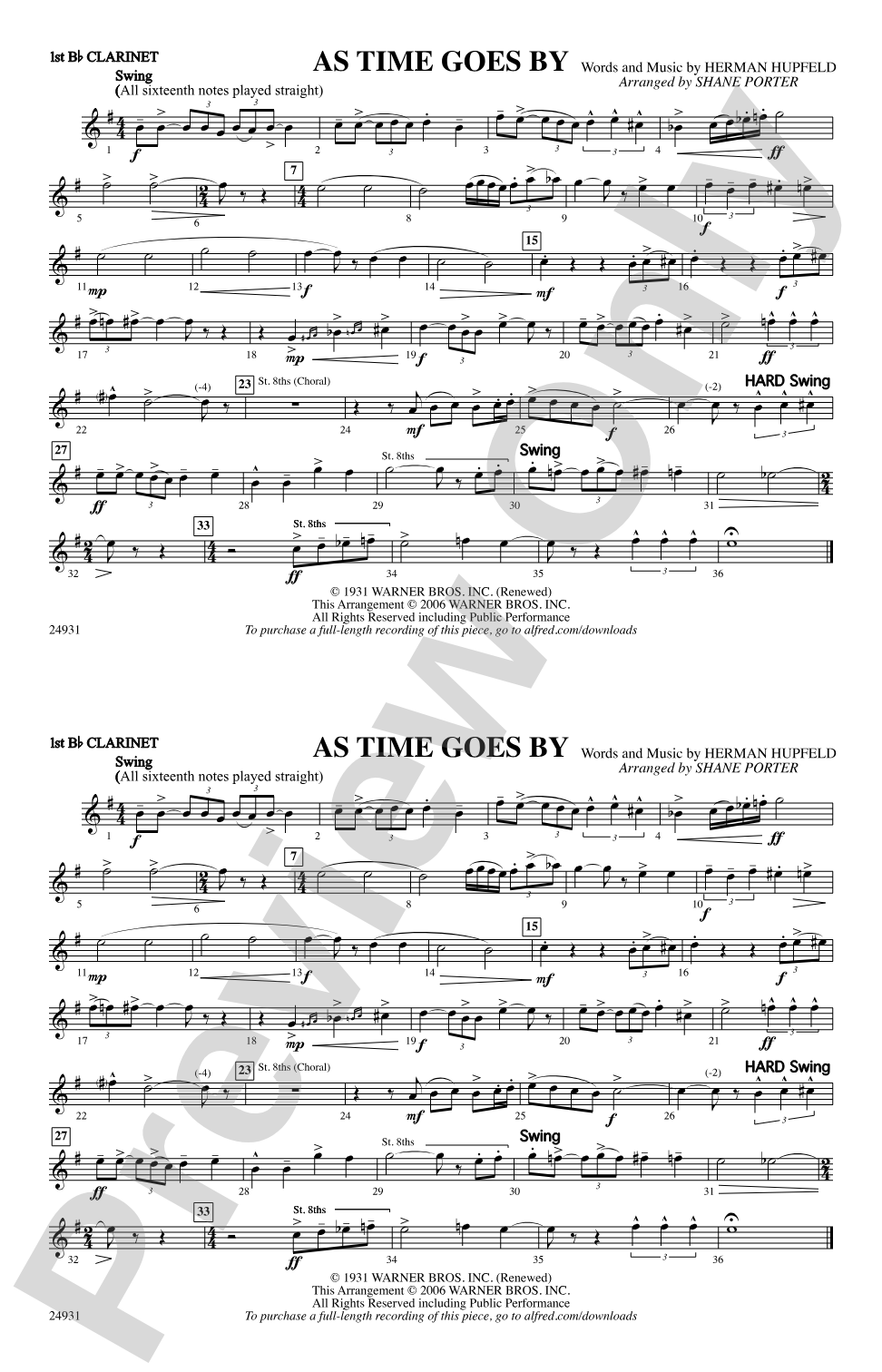 As Time Goes By: 1st B-flat Clarinet