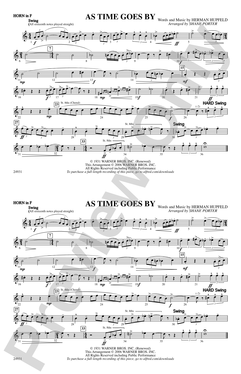 As Time Goes By: 1st F Horn