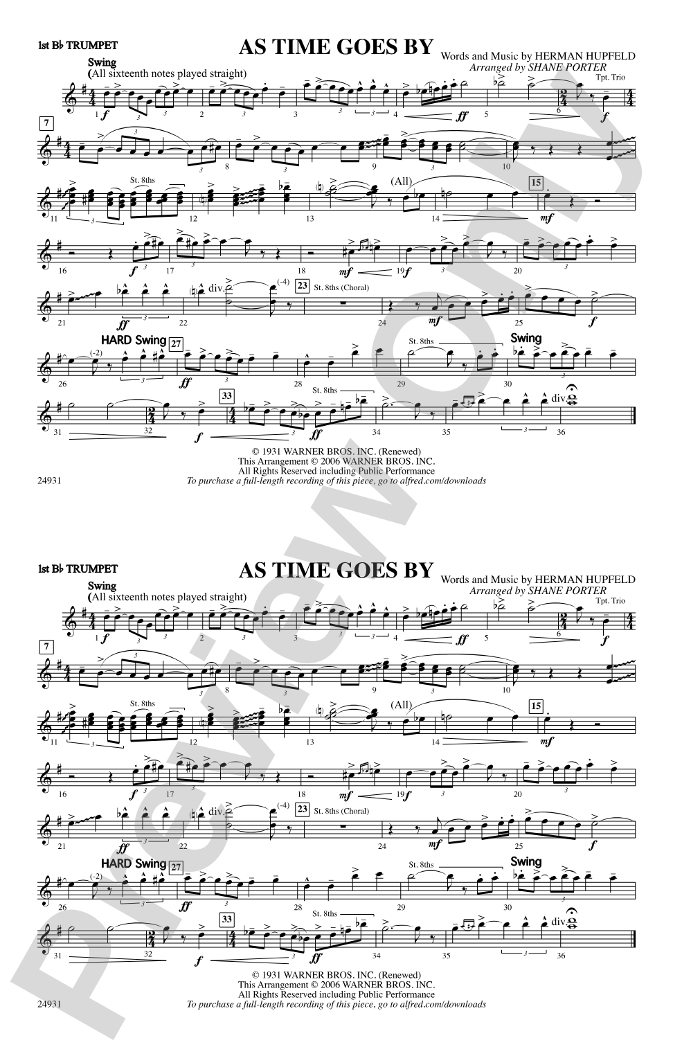 As Time Goes By: 1st B-flat Trumpet