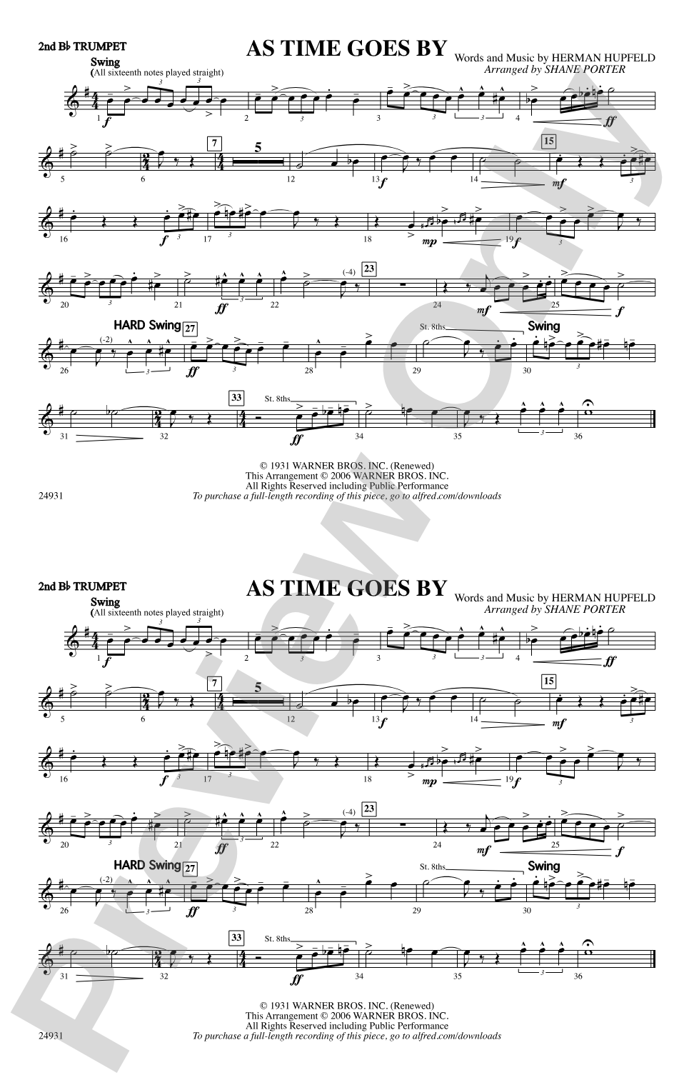 As Time Goes By: 2nd B-flat Trumpet