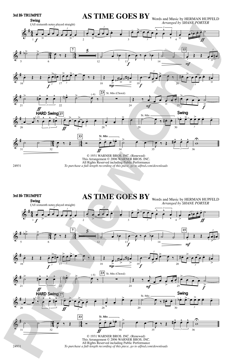As Time Goes By: 3rd B-flat Trumpet