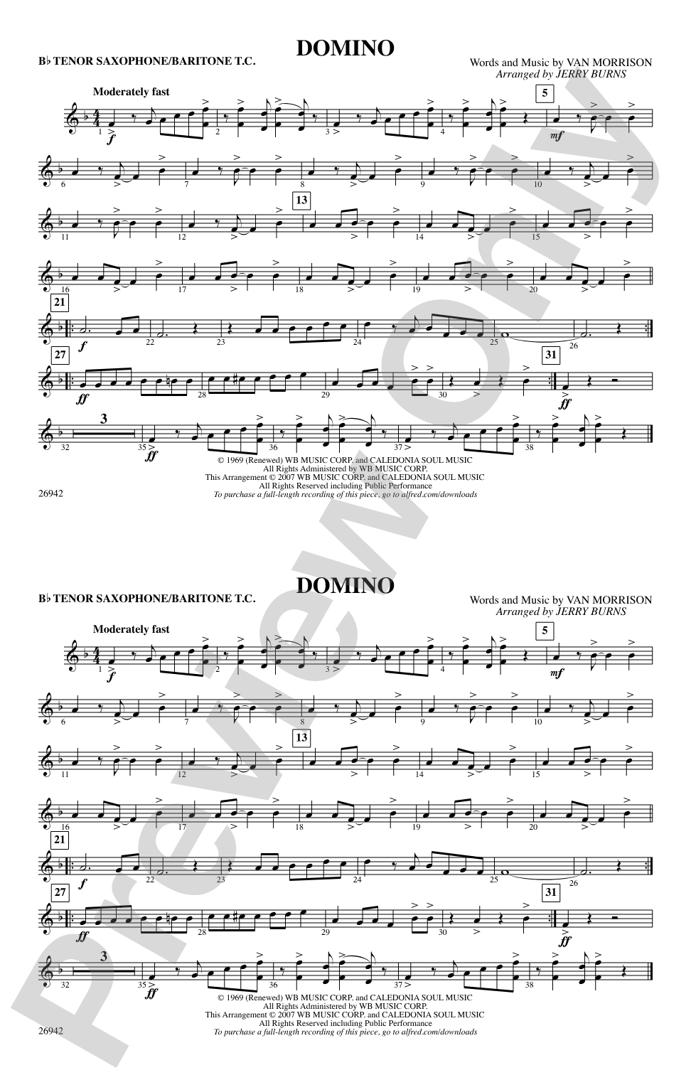 Domino: Bb Tenor Saxophone/Bartione Treble Clef