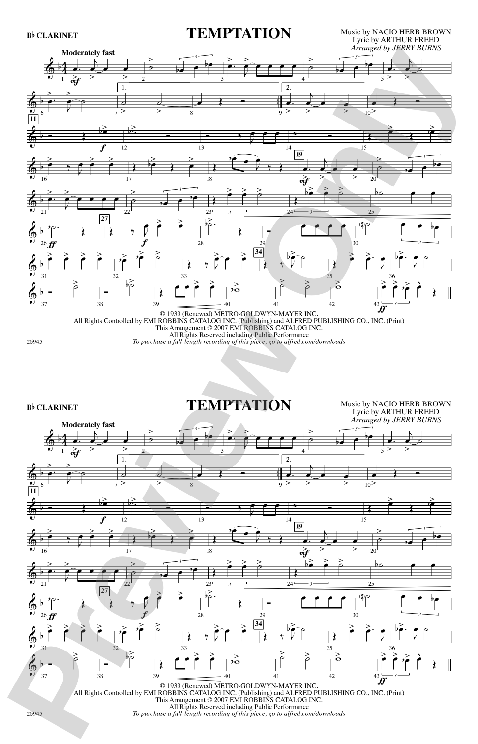 Temptation: 1st B-flat Clarinet
