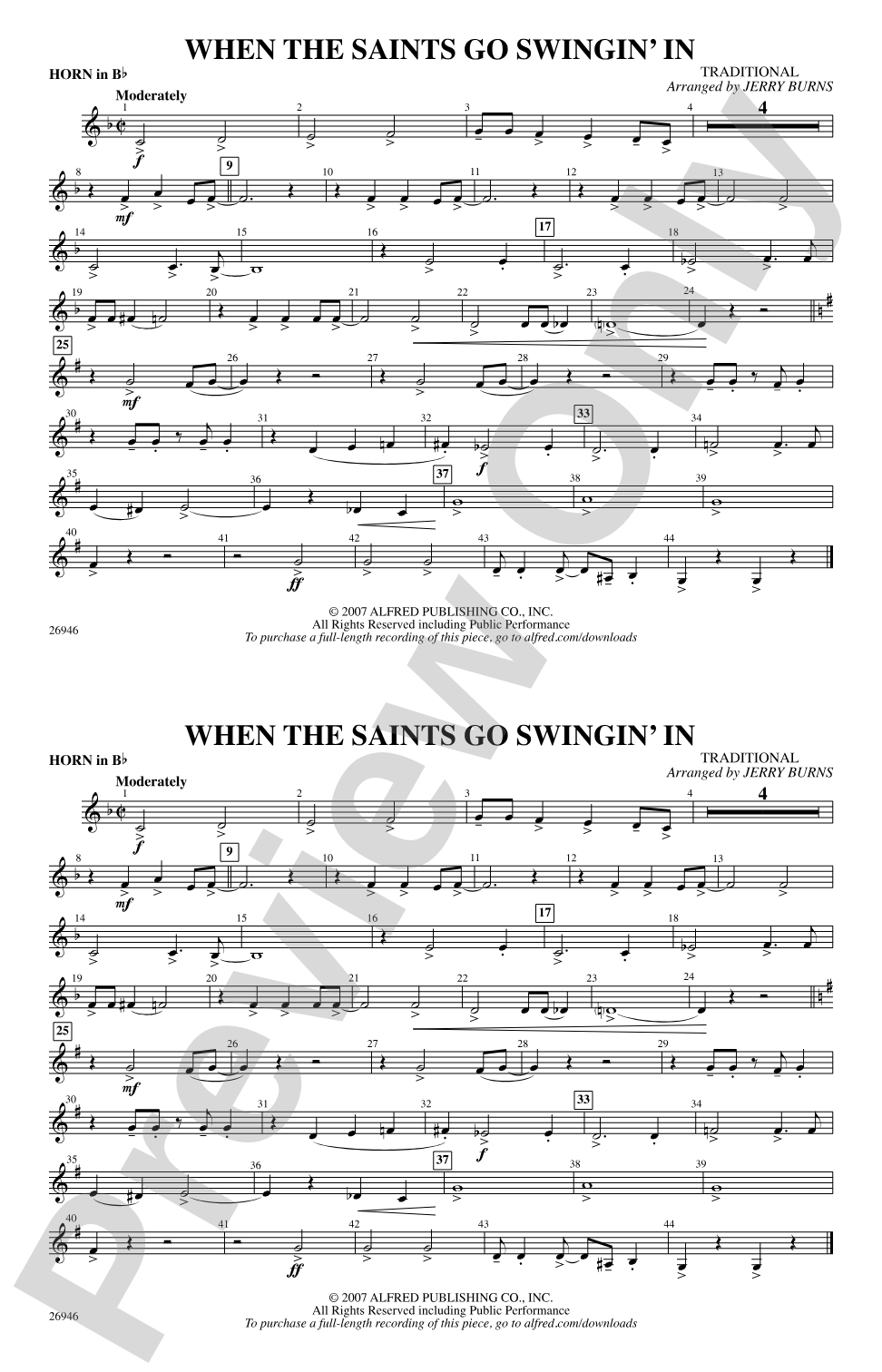 When the Saints Go Swingin' In: Horn in B flat