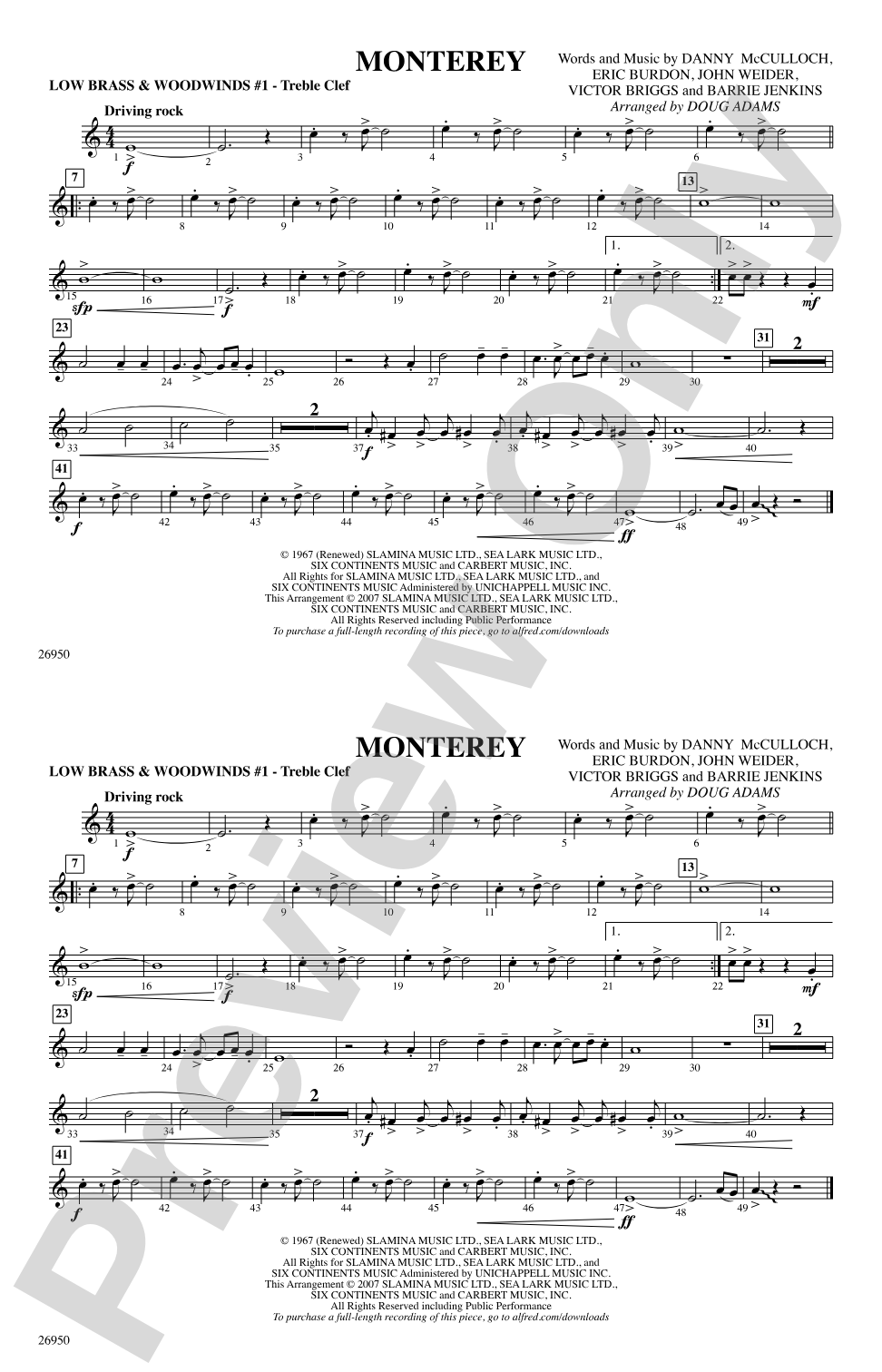 Monterey: Low Brass & Woodwinds #1 - Treble Clef