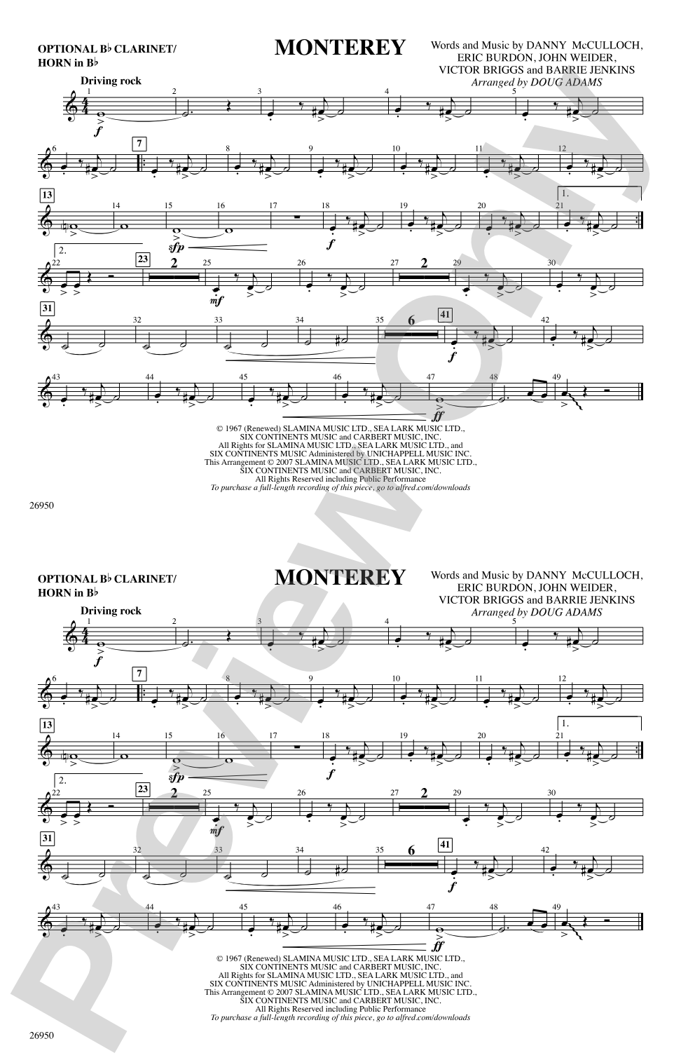 Monterey: Optional Bb Clarinet/Horn in Bb