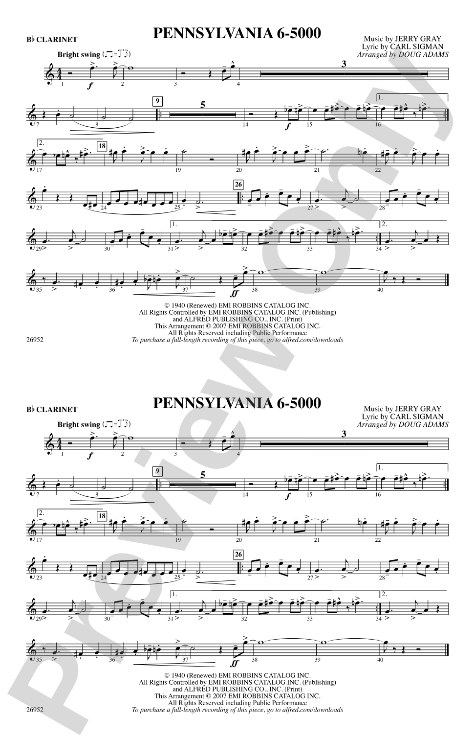 Pennsylvania 6-5000: 1st B-flat Clarinet