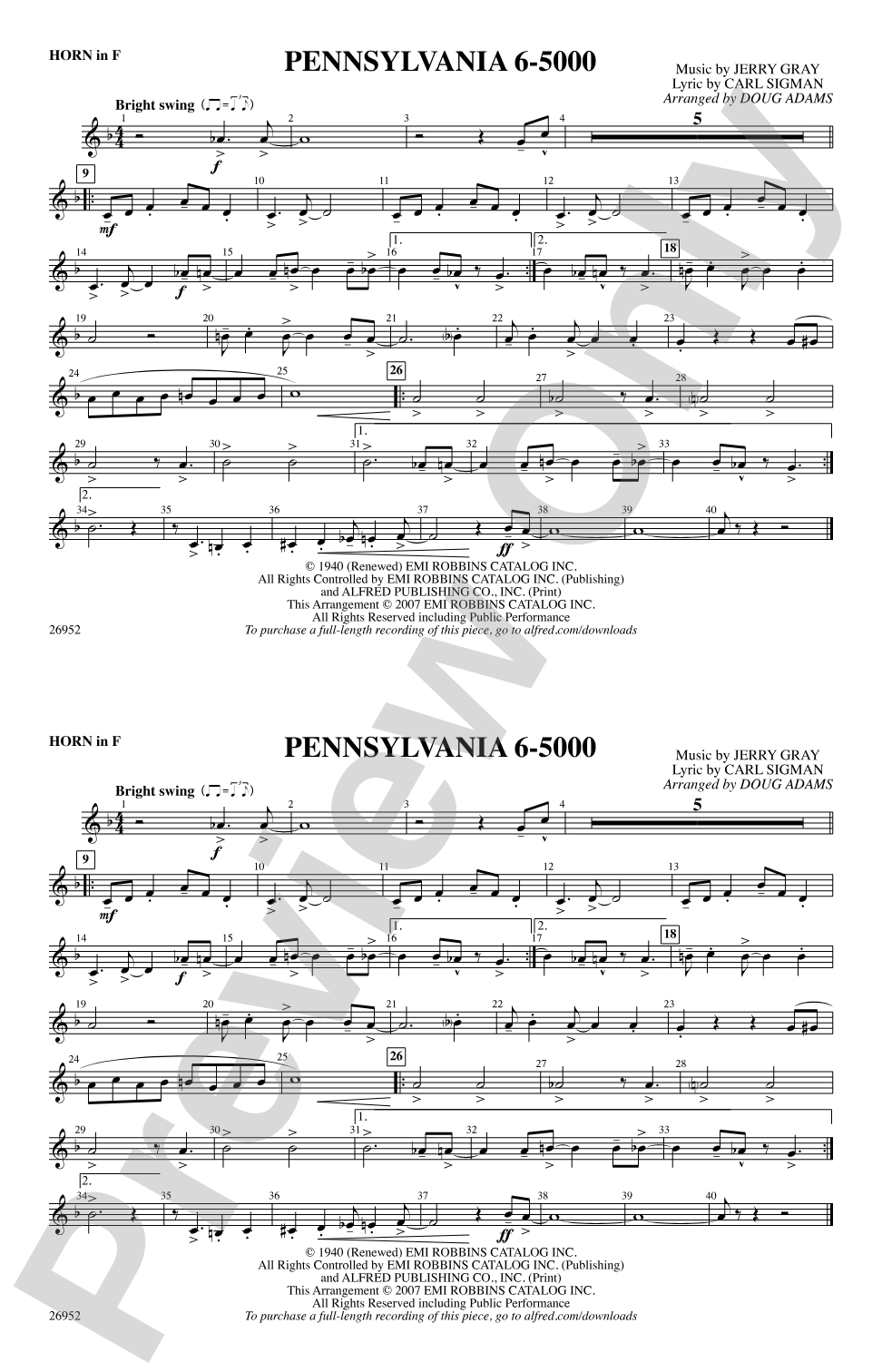 Pennsylvania 6-5000: 1st F Horn