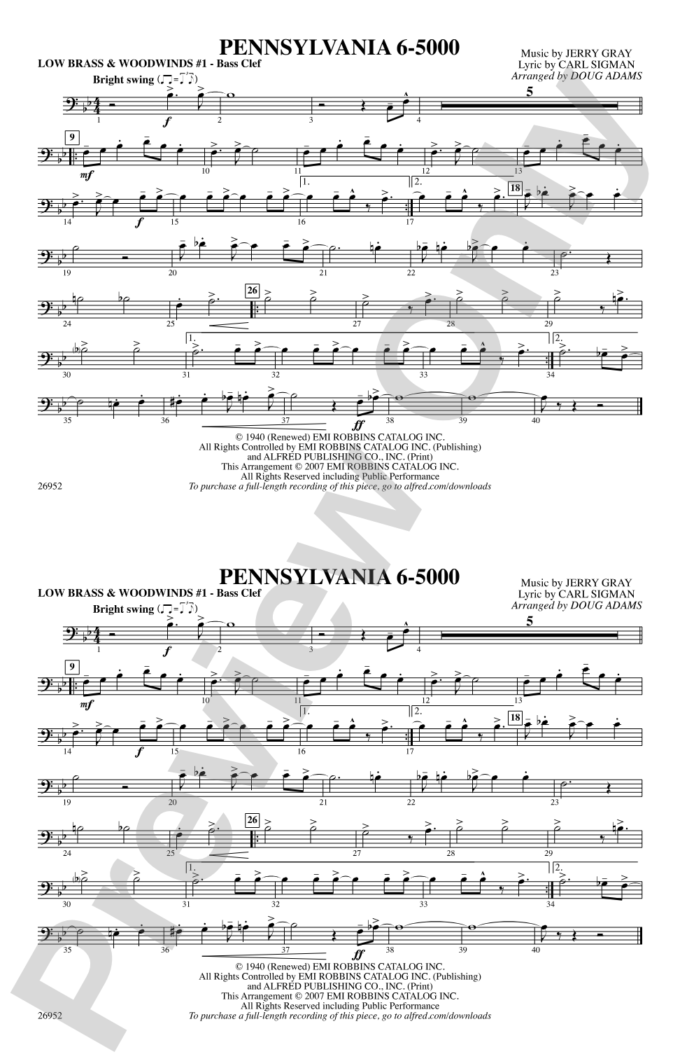 Pennsylvania 6-5000: Low Brass & Woodwinds #1 - Bass Clef