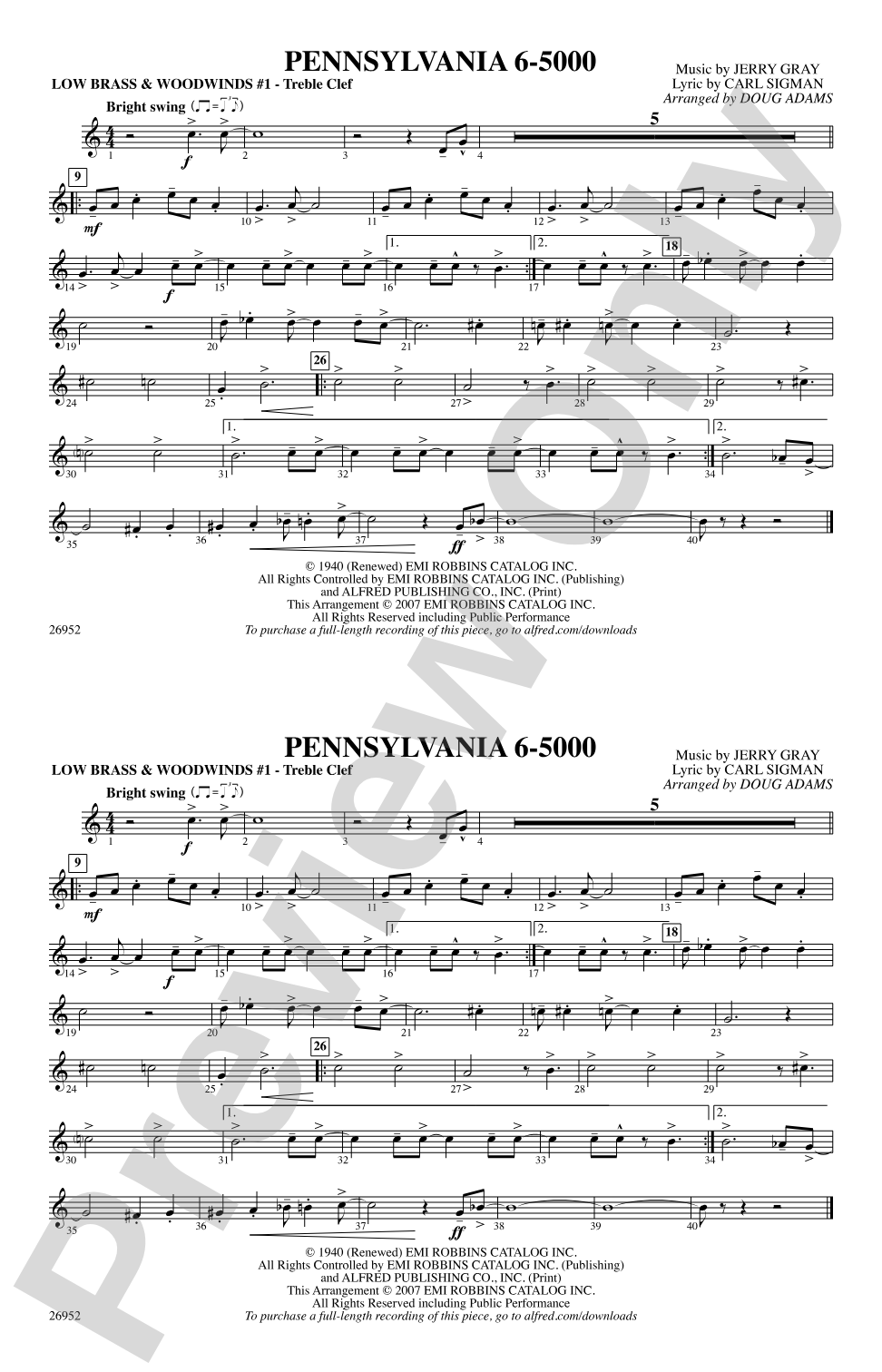 Pennsylvania 6-5000: Low Brass & Woodwinds #1 - Treble Clef