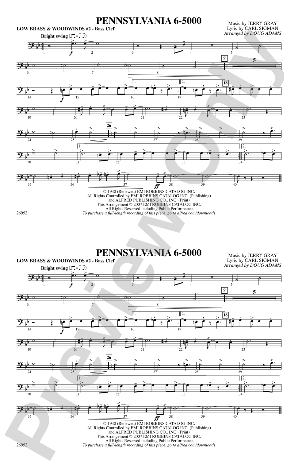Pennsylvania 6-5000: Low Brass & Woodwinds #2 - Bass Clef